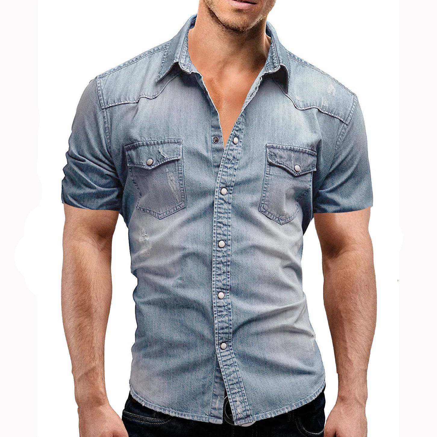 Men Denim Summer Short Sleeve Soft Cotton
