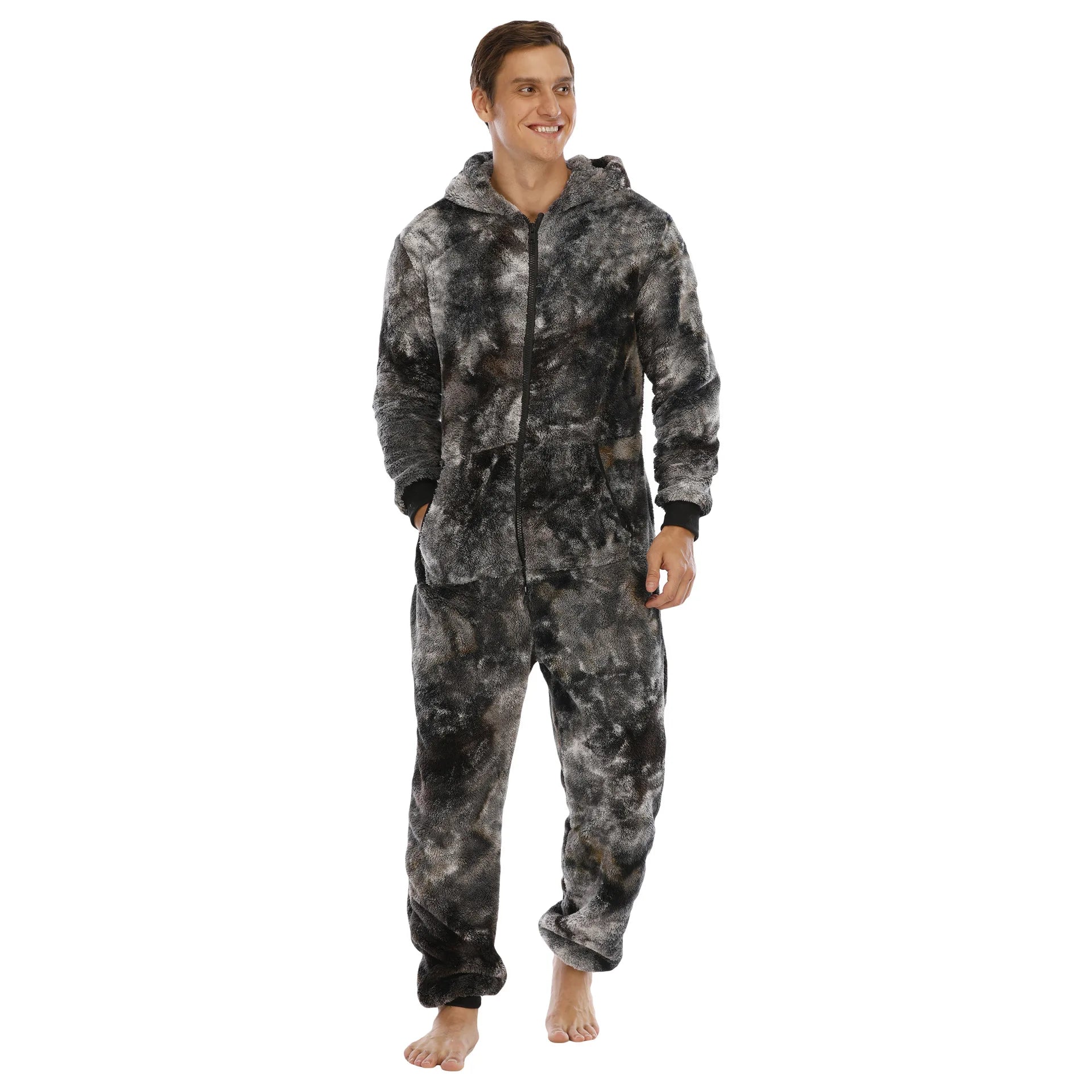 Casual Flannel Onesies Hoodie Jumpsuit Pajama Men