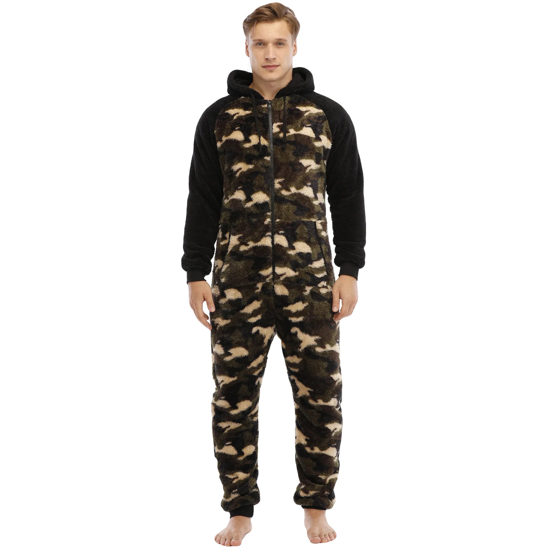 Casual Flannel Onesies Hoodie Jumpsuit Pajama Men