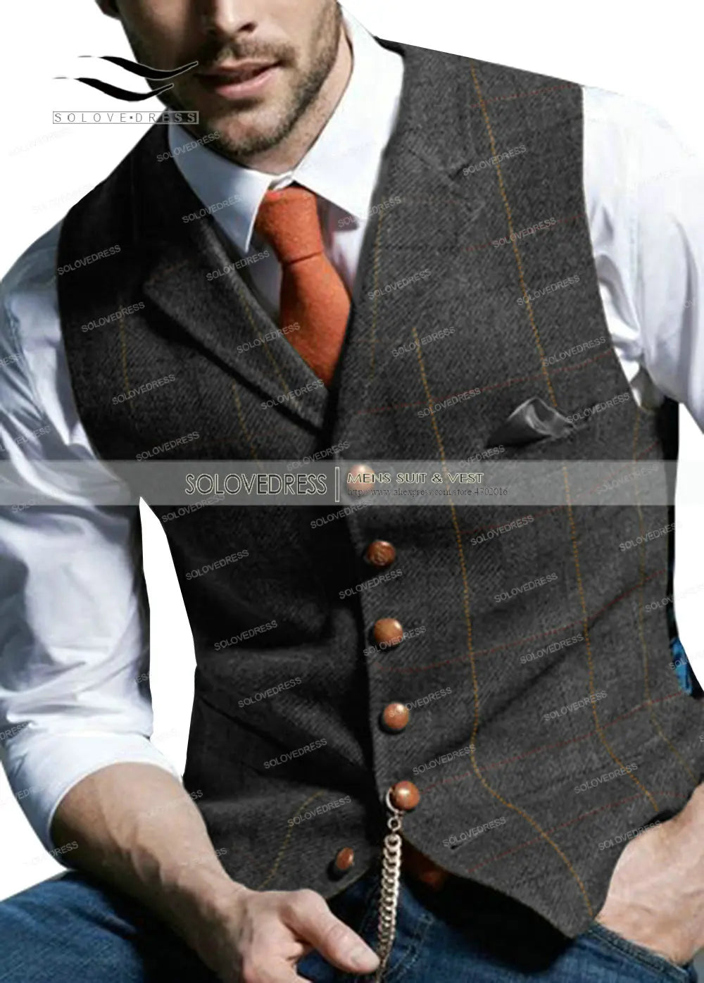 Brown Casual Gentleman Men's Army Green Vest