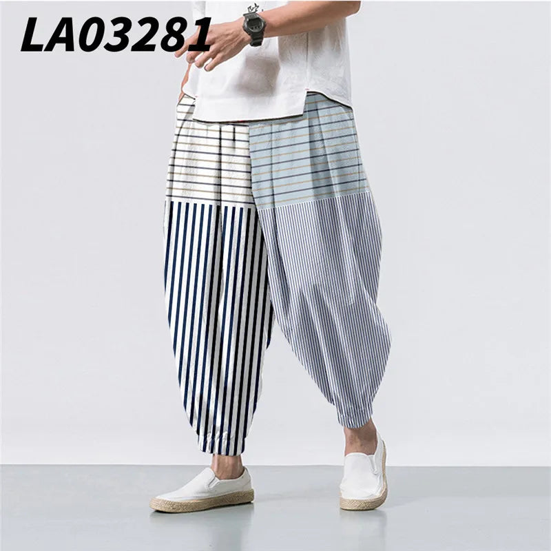 Oversize 6XL Summer Floral Crane Printed Casual Beach Harem Pants Men