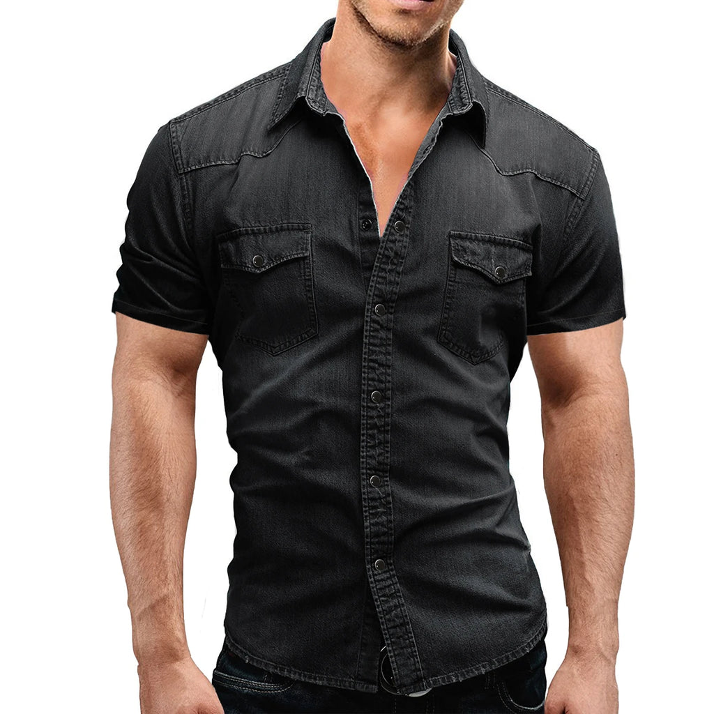 Men Denim Summer Short Sleeve Soft Cotton