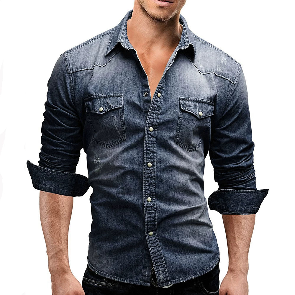 Denim Shirt Mens Long Sleeve
