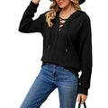 Autumn and Winter Women's Pullover Hooded Long Sleeve Solid Lace Up