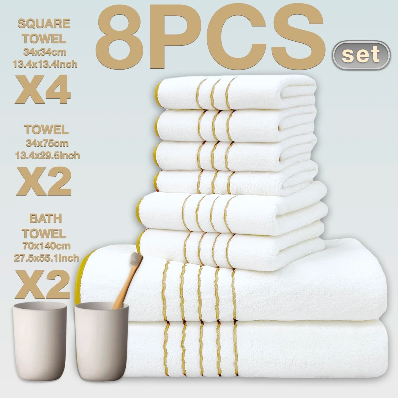 8pcs Luxury Hotel High Quality Cotton Bath Towel Set