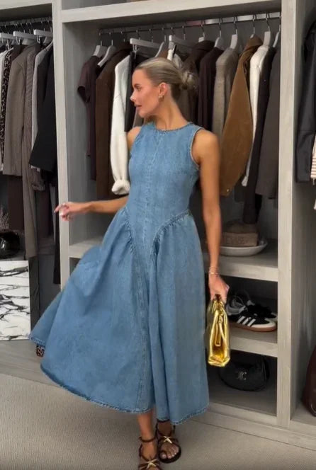 Chic Backless Lace Up Denim Dress
