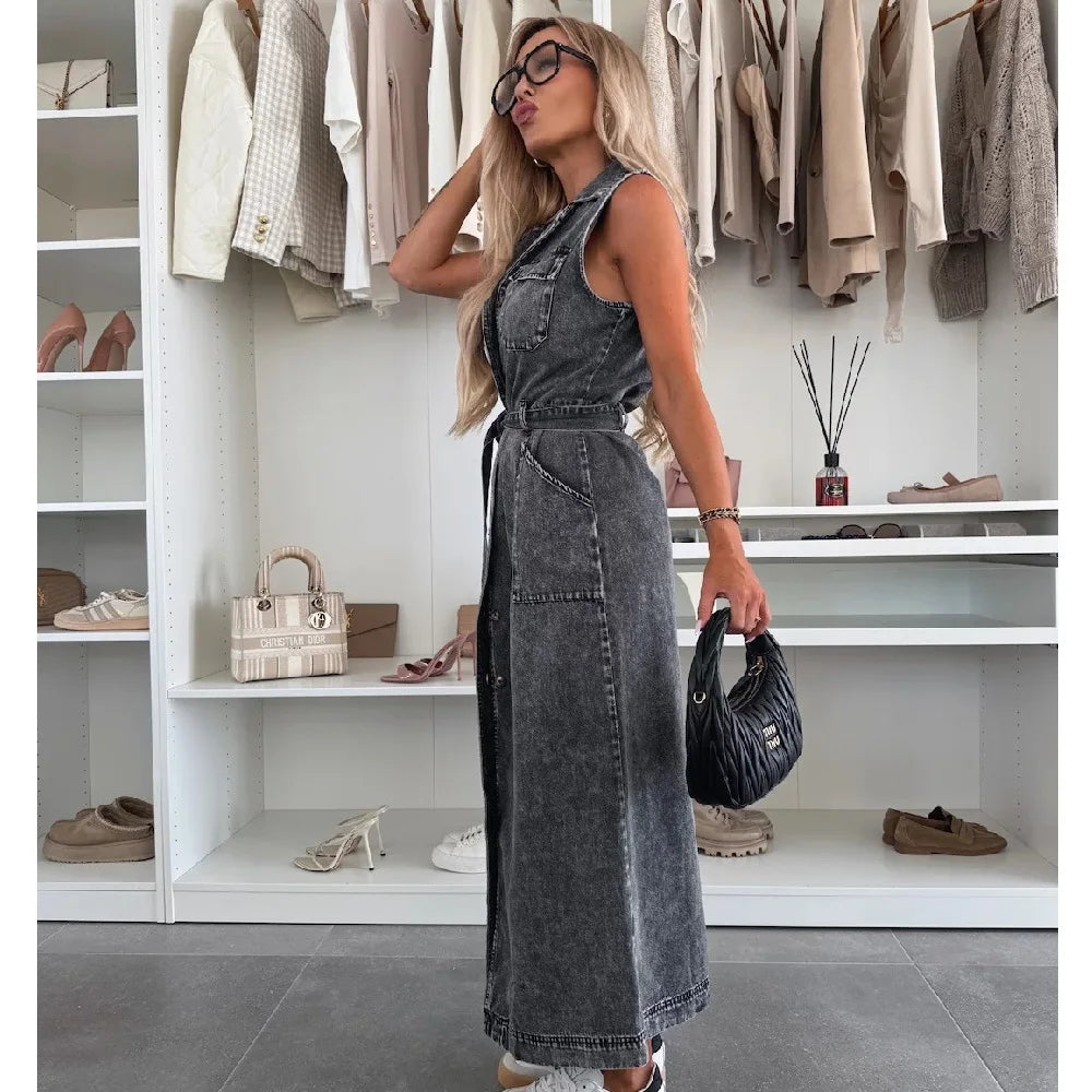 Women Sleeveless Denim Dress