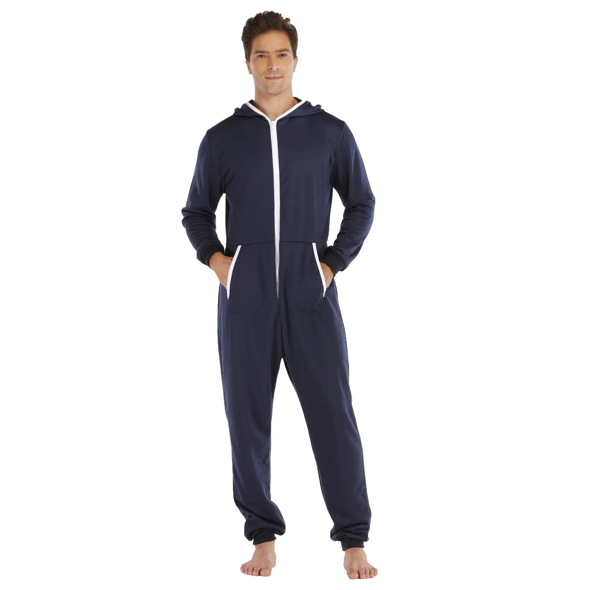 Men's Solid Color One-piece Sweater Loose Hooded Home Wear Pajama's