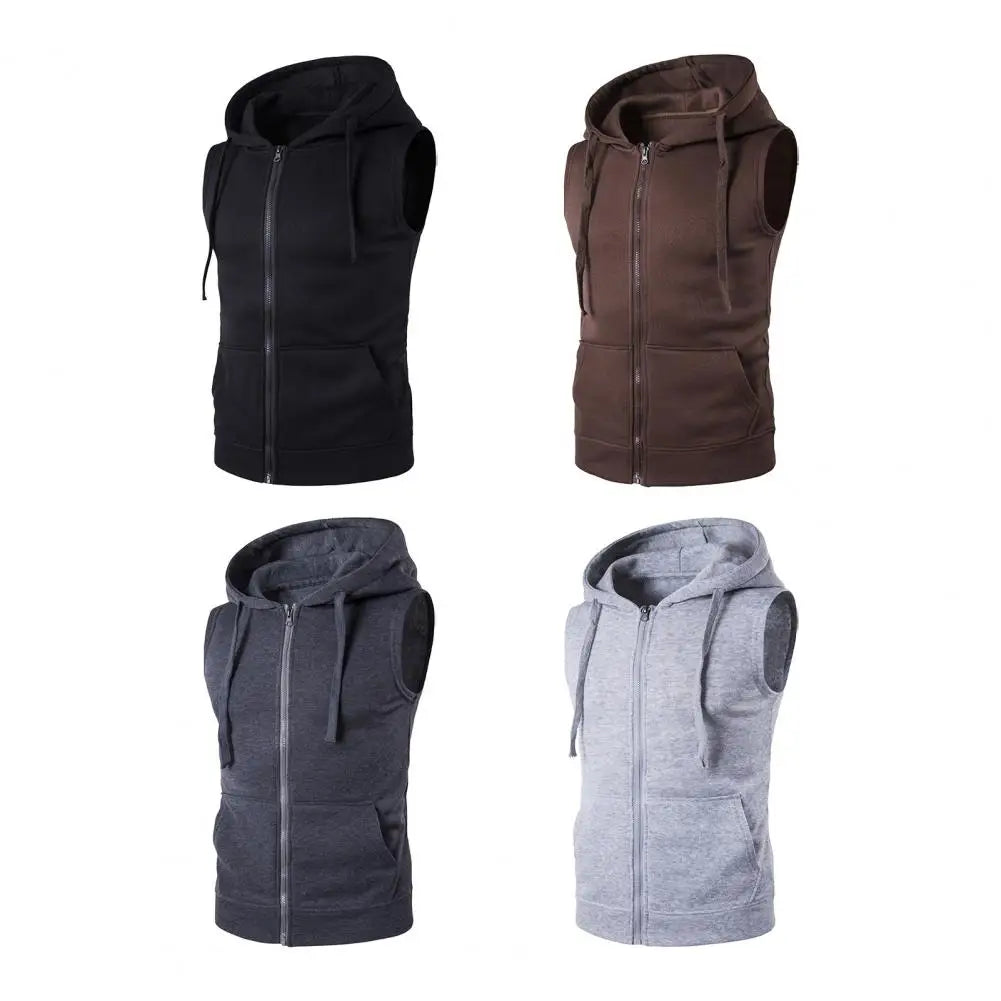 Men Hooded Vest Jacket Sleeveless Zipper