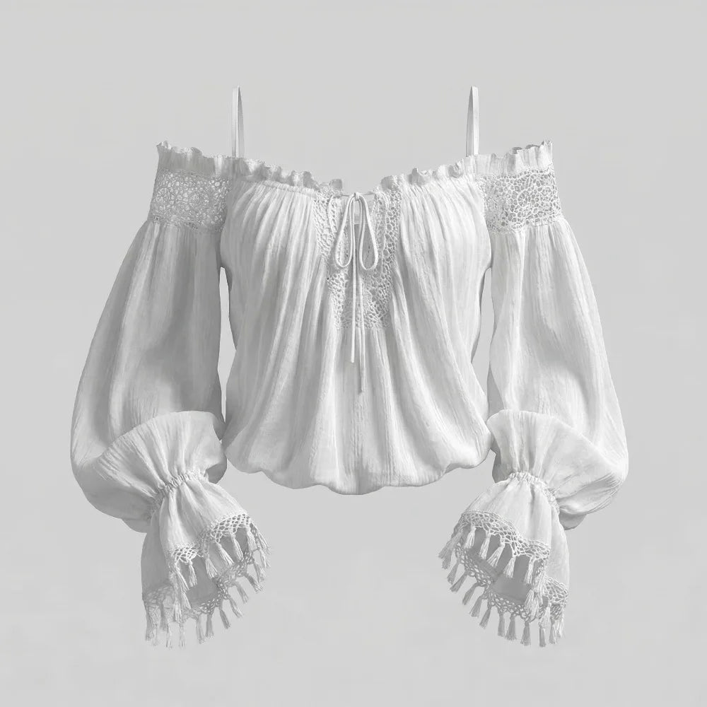 Boho Off Shoulder Blouse White Lace Crochet