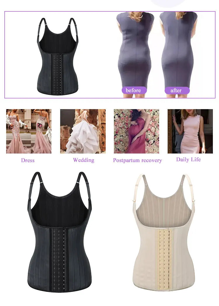 Plus Size Women Adjustable Strap  Latex Waist Trainer 25 Steel Bones Vest Cincher Under bust Corset