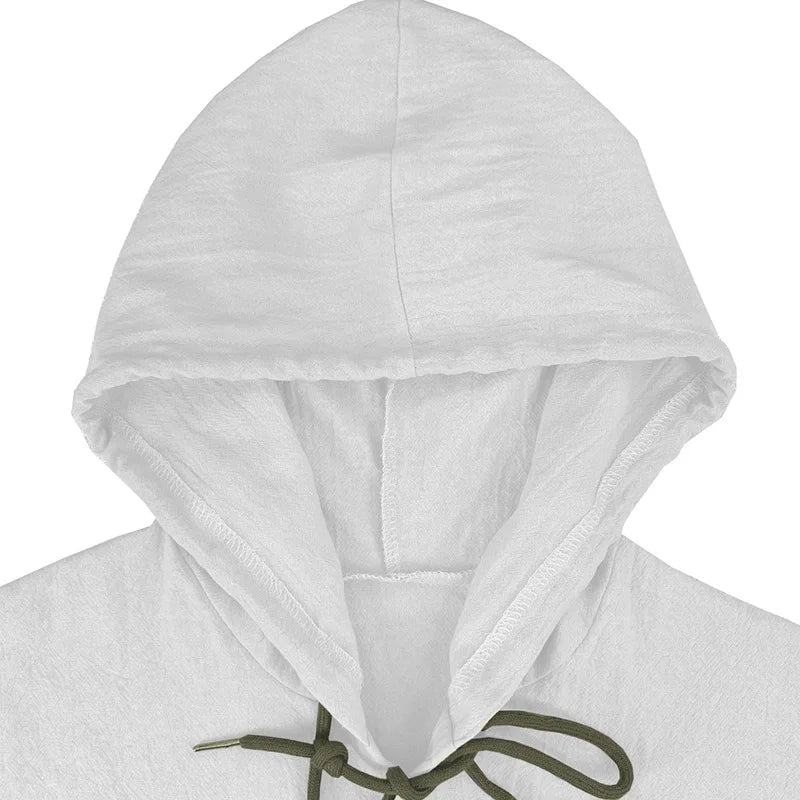 Men's solid color casual shirt, hooded drawstring
