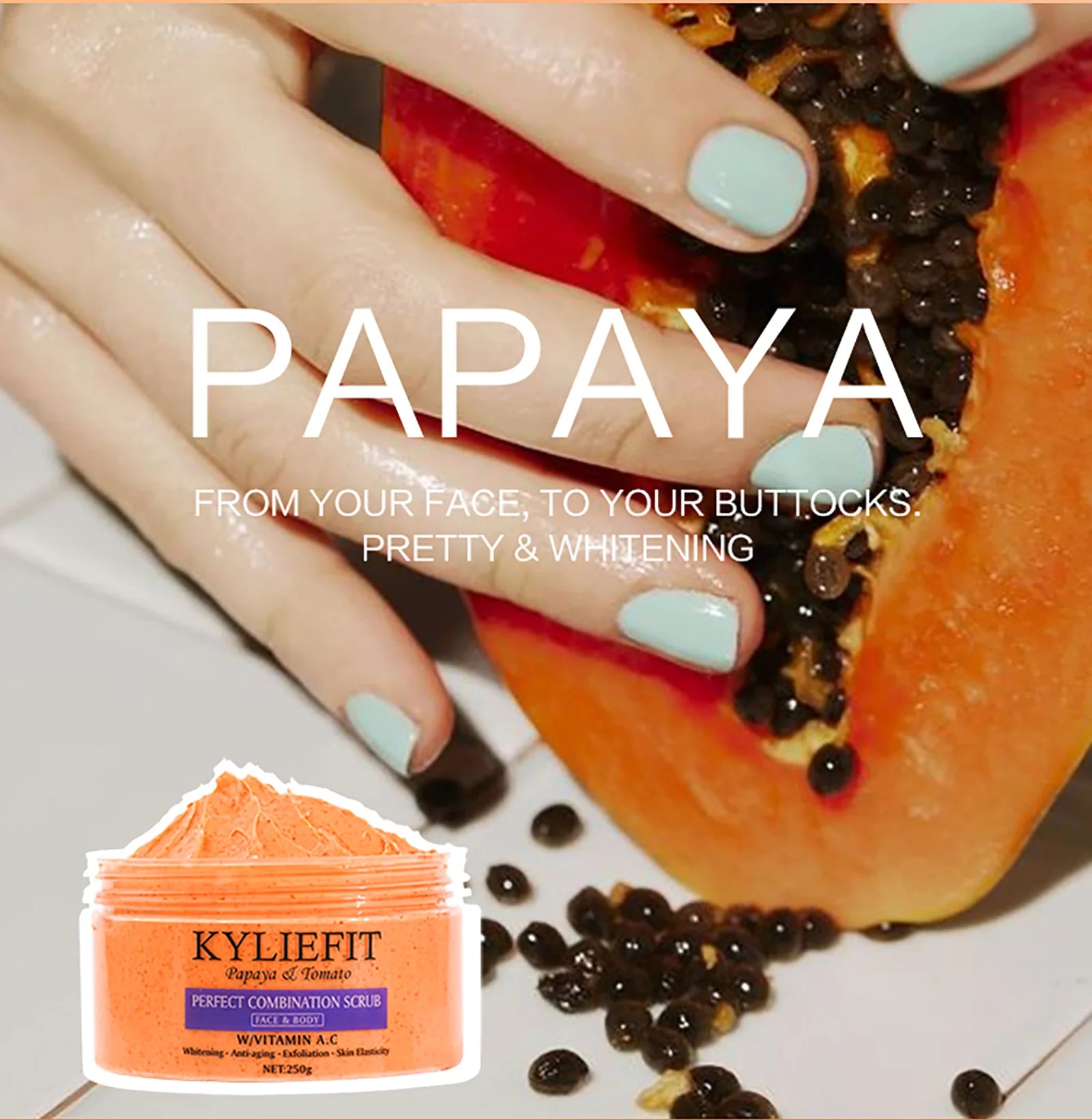 Papaya and Tomato Combination Scrub, Reduces Spots, Whitening and Exfoliating