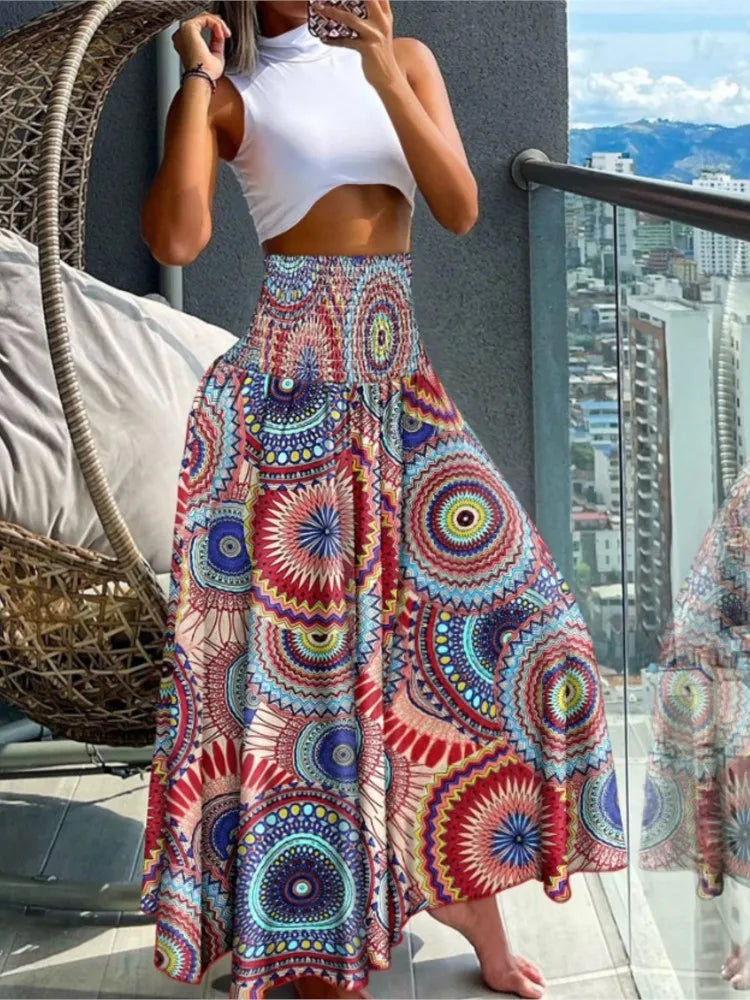 Boho Print Pant Women Wide Leg