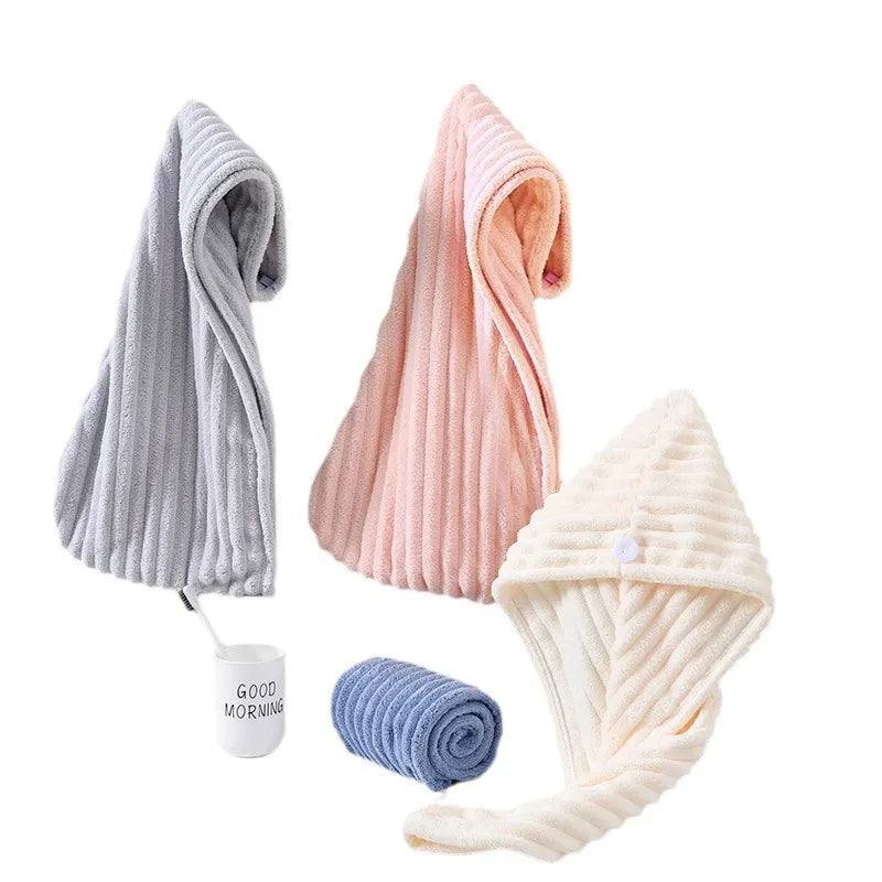 3pcs Premium Hair Drying Cap Soft Absorbent Quick-Drying Microfiber Hair Towel