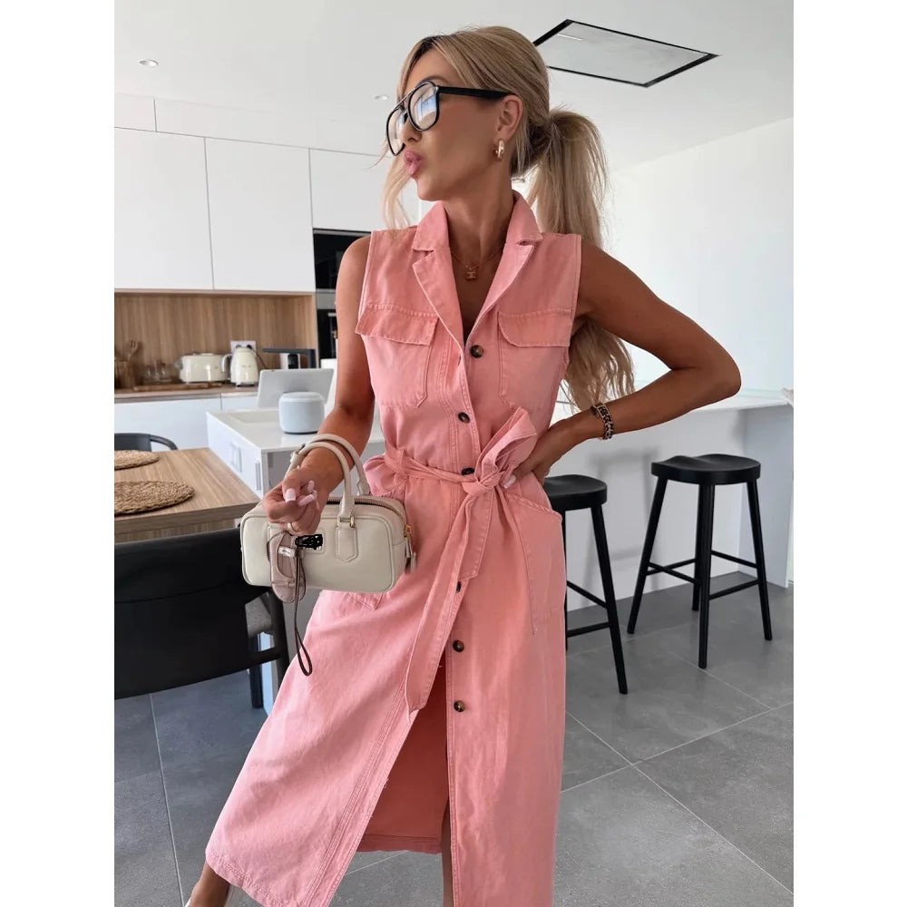Women Sleeveless Denim Dress