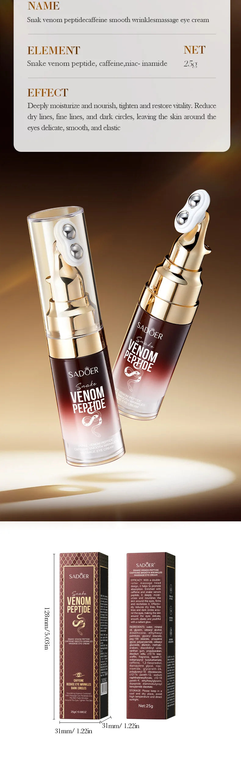 SADOER Snake Venom Peptide Caffeine Anti Wrinkle Massage Eye Cream