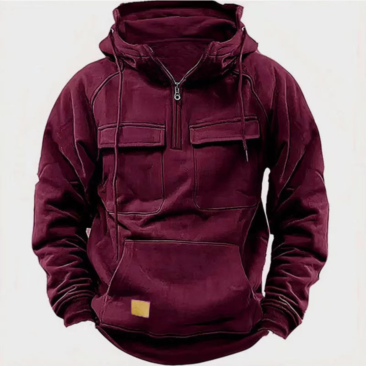 Men's hooded solid-color casual hoodie