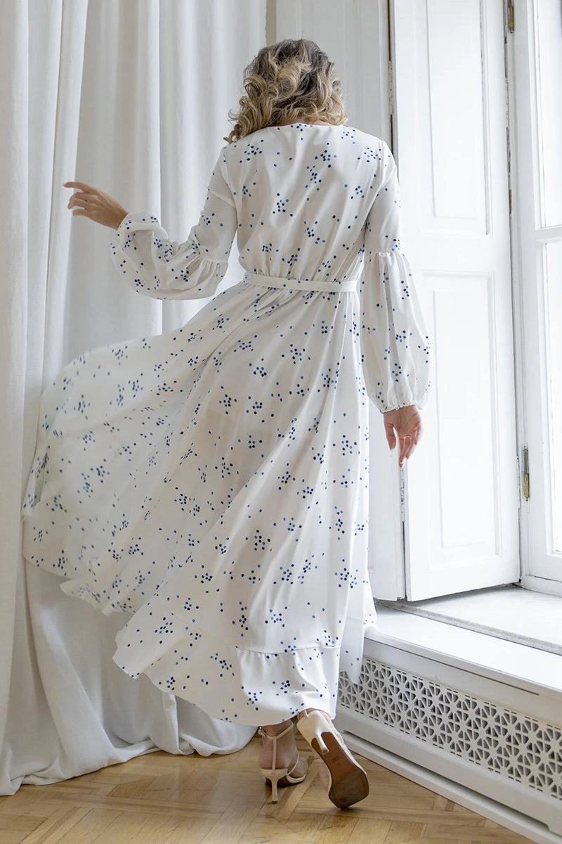 Boho White Polka Dot Long Sleeve Dresses