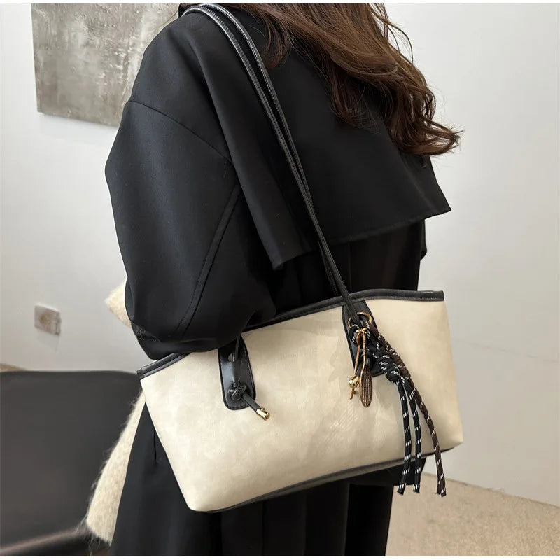 Retro Tote Bag Fashionable Advanced Simple And Versatile Handbag