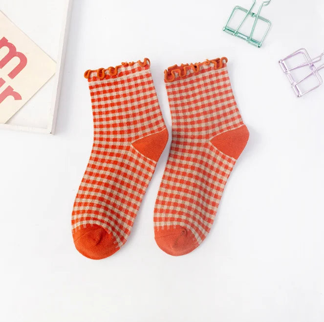 Women's Checkered Retro Vintage Cotton Socks