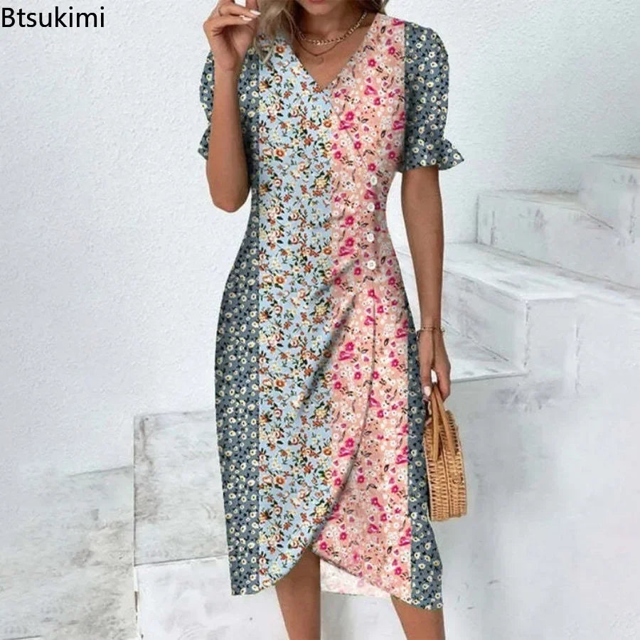 New 2026 Women's Boho Dresses Elegant Floral Print