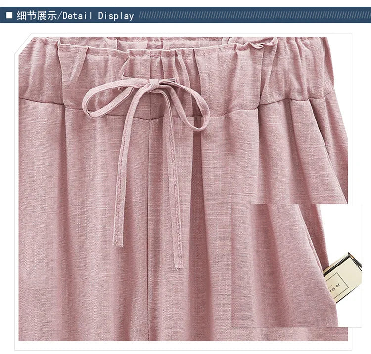 Cotton Linen Pants, Elastic Mid Waist Ankle, Female Slacks Size M-5XL 6XL 7XL 8XL