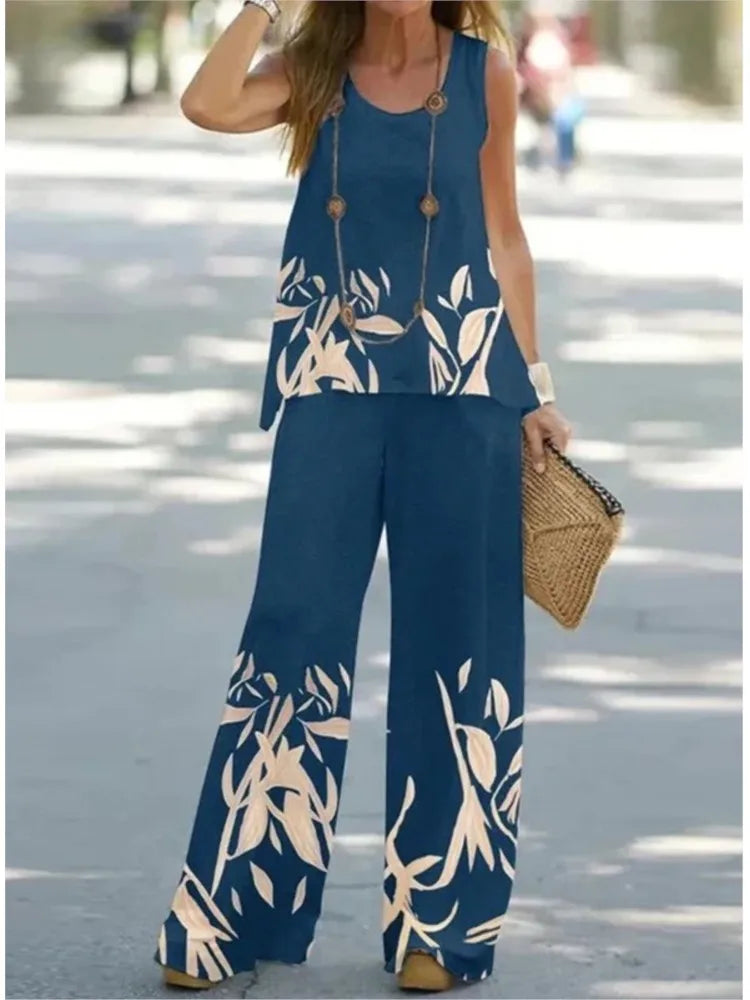 Women's Boho Print Set Casual Sleeveless