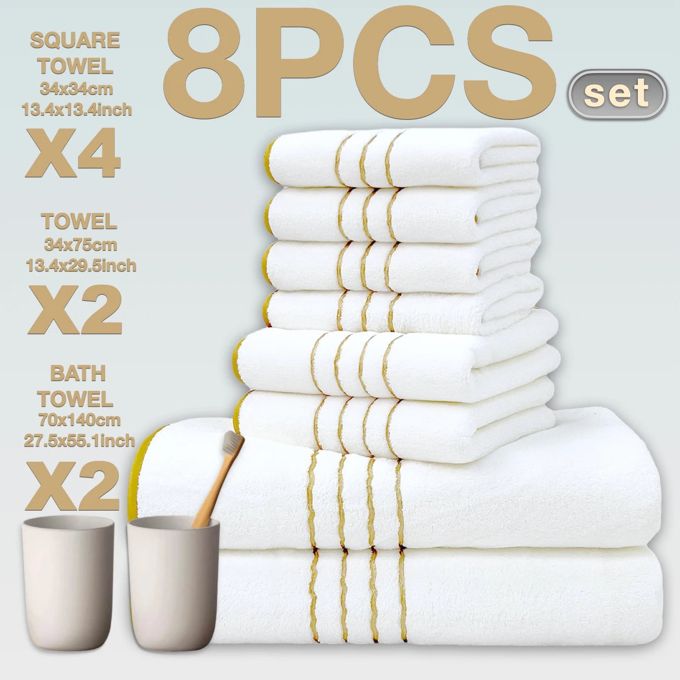 8pcs Luxury Hotel High Quality Cotton Bath Towel Set