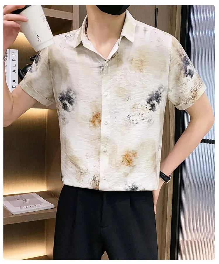 Fashion Men Summer Casual Short Sleeve Floral Shirt