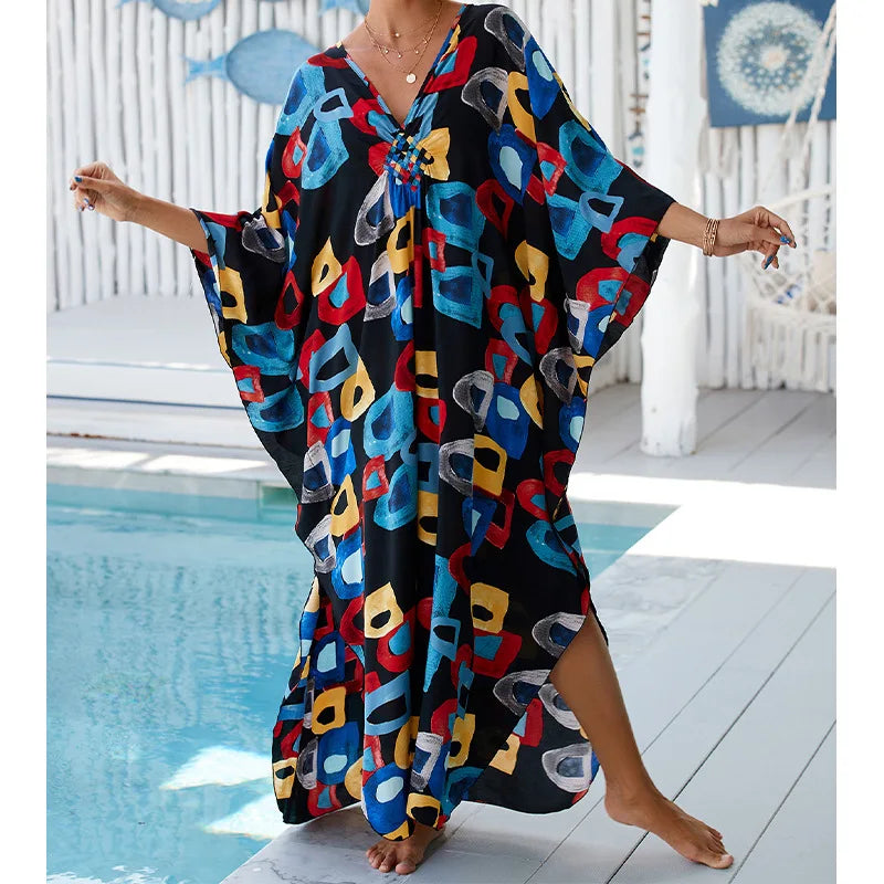 Boho Sexy Women's Dress Spring Summer Fashion Cotton Printed Beach Cover Up