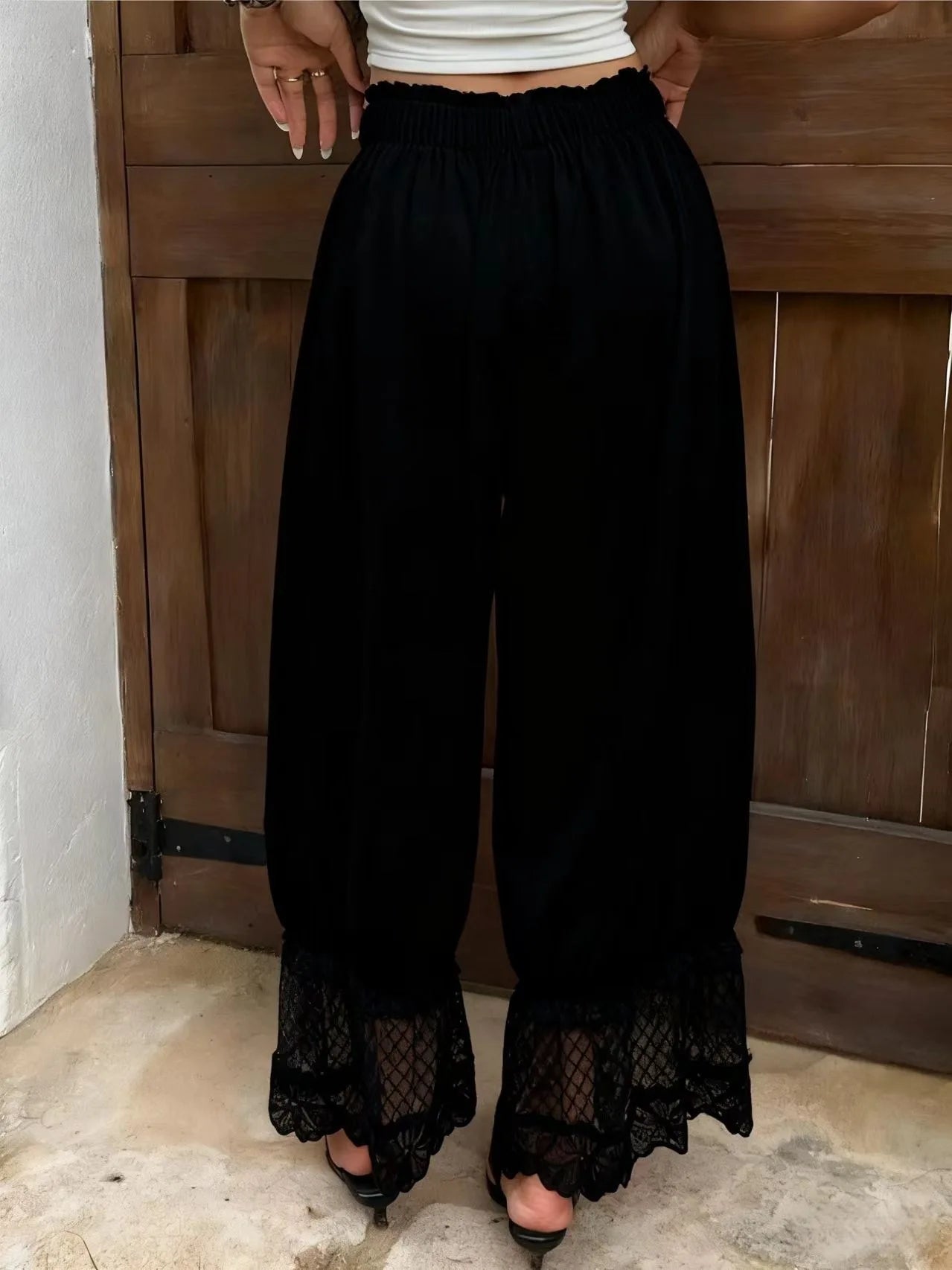 Boho Style Women's Loose Wide Leg Pants Fashion Lace