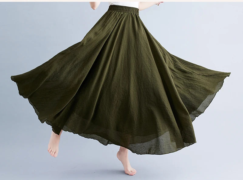 Boho Cotton Linen Beach Long Skirt