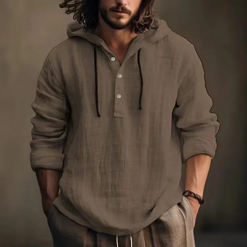 New Men's Casual Blouse Cotton Linen Shirt