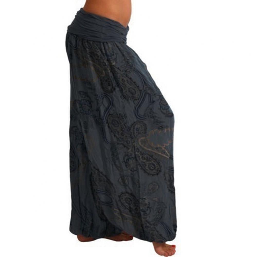 Women Boho Loose Pants Paisley Print High Waist Ankle Tied Harem Pants