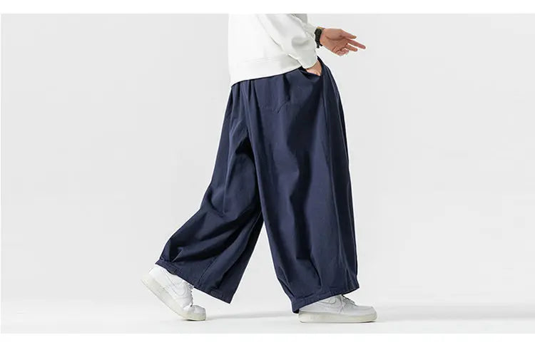 Oversized Men Wide Leg Pants Elastic Waist Joggers Trousers Male