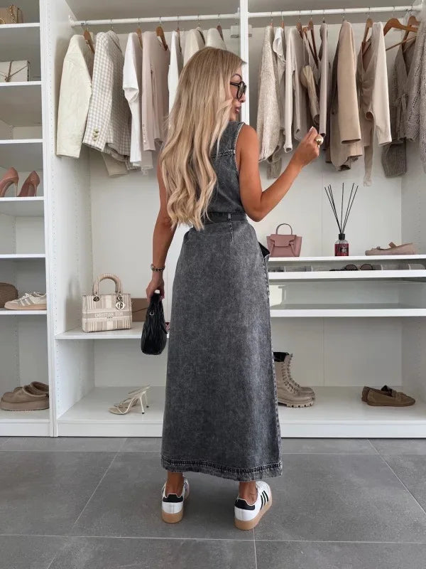 Casual Sleeveless Denim Long Dresses For Women