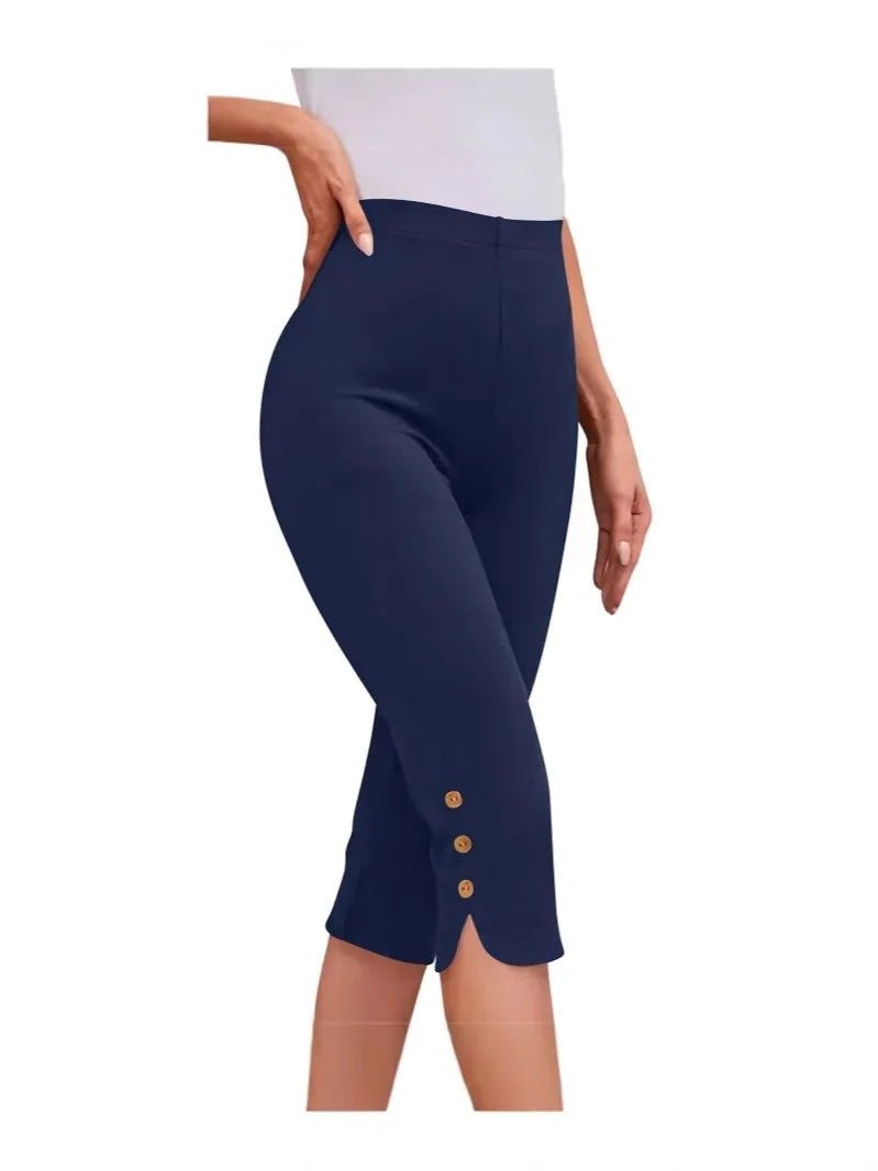 High-Waisted Elastic Women's Mid-Calf Trousers
