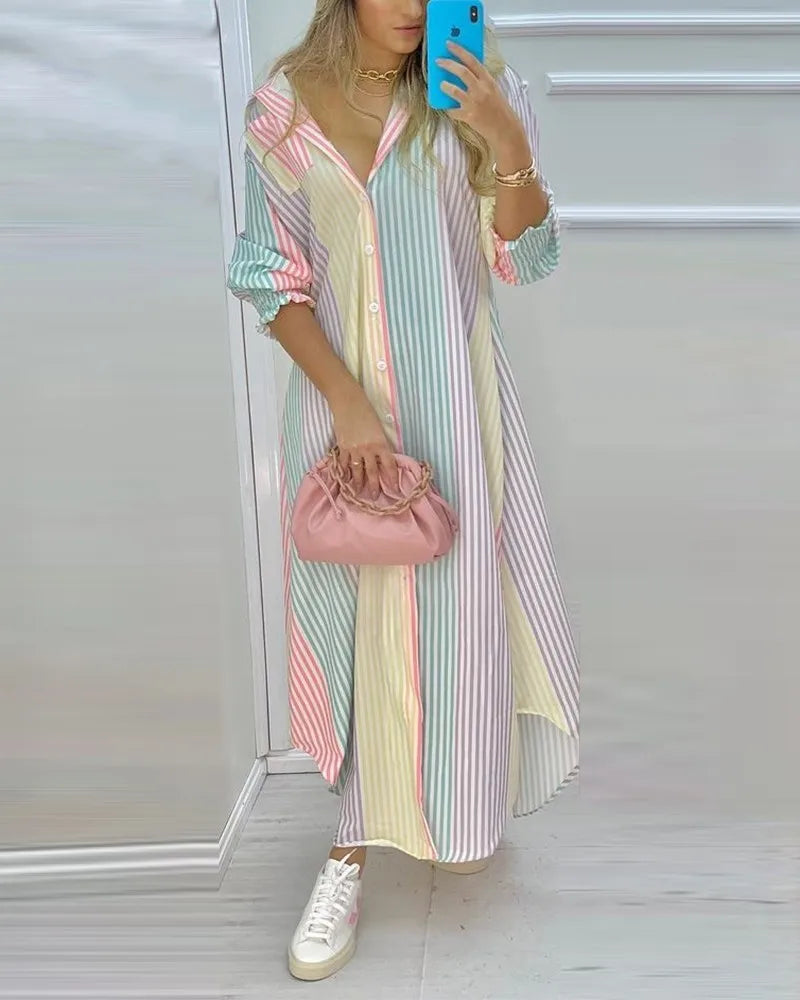Women Boho Printed Long Shirt Dress
