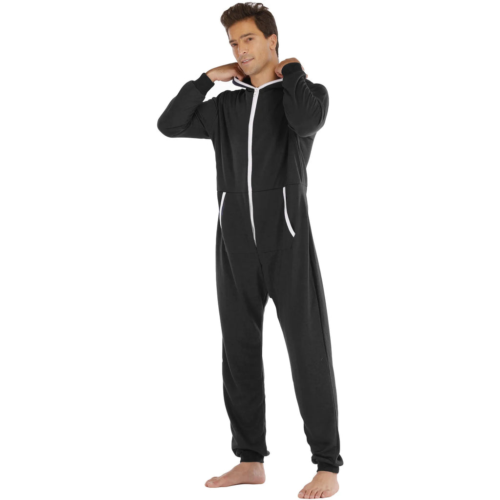 Men's Solid Color One-piece Sweater Loose Hooded Home Wear Pajama's