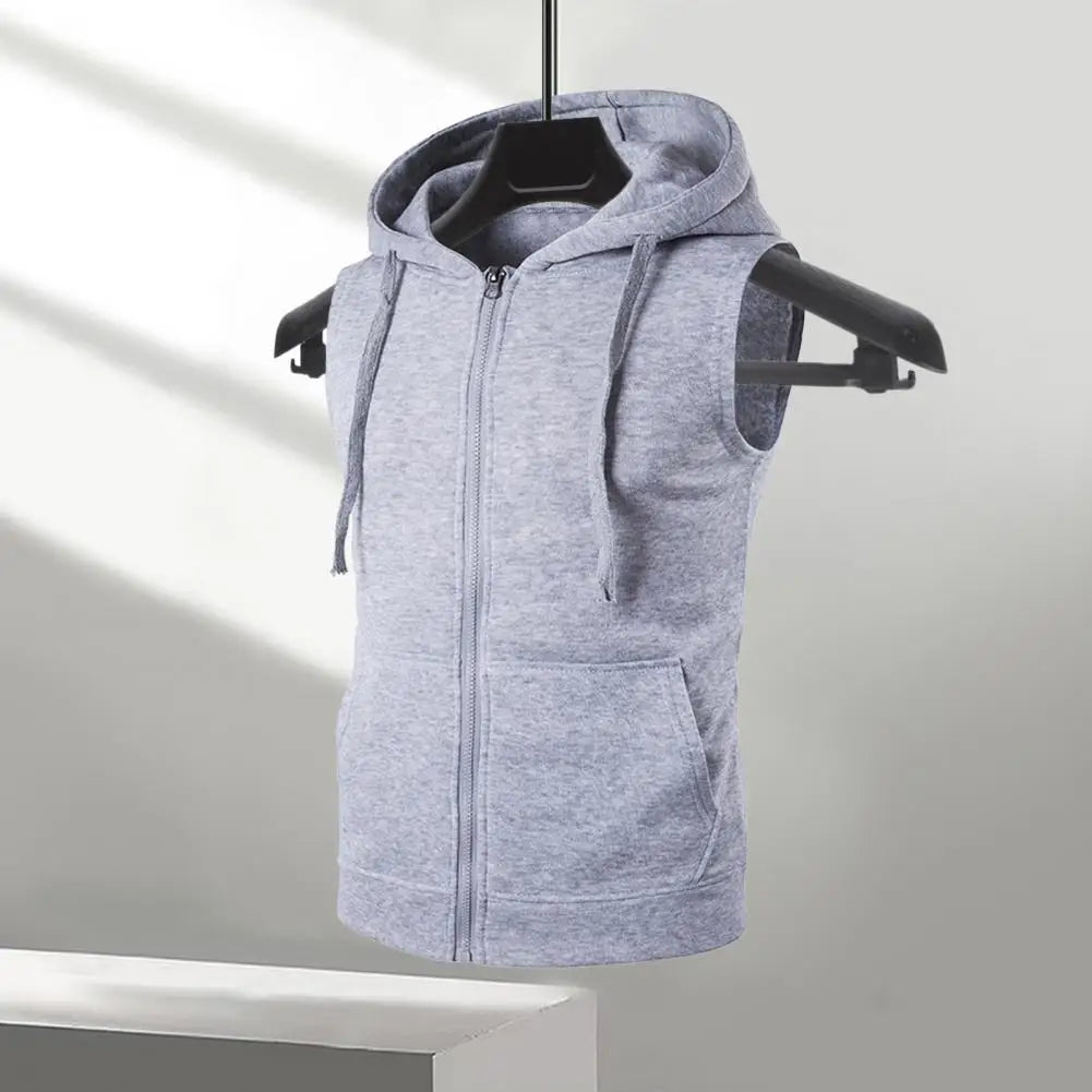 Men Hooded Vest Jacket Sleeveless Zipper