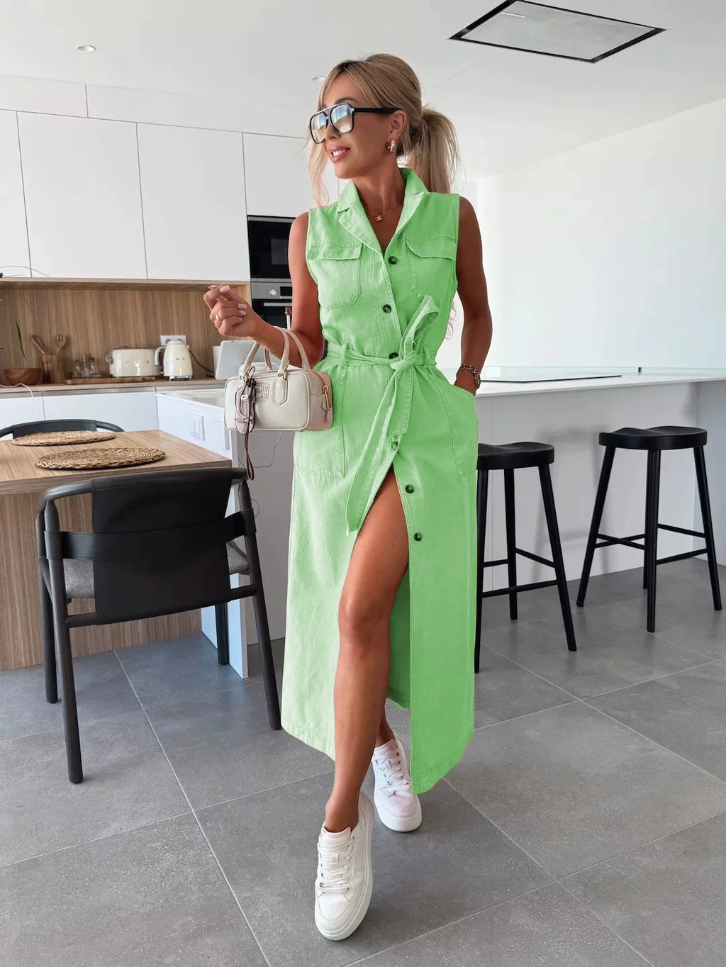 Casual Sleeveless Denim Long Dresses For Women