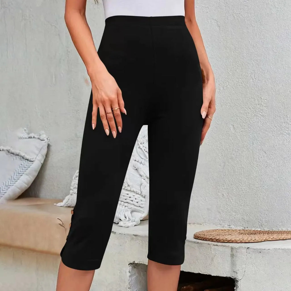 High-Waisted Elastic Women's Mid-Calf Trousers