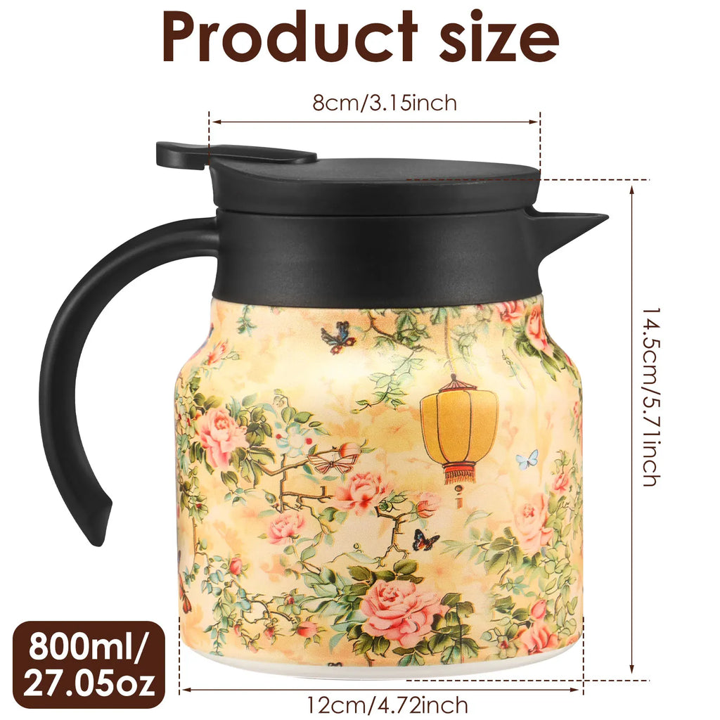 800/1000 ML Vintage Floral Tea Thermos Stainless Steel Tea Kettle