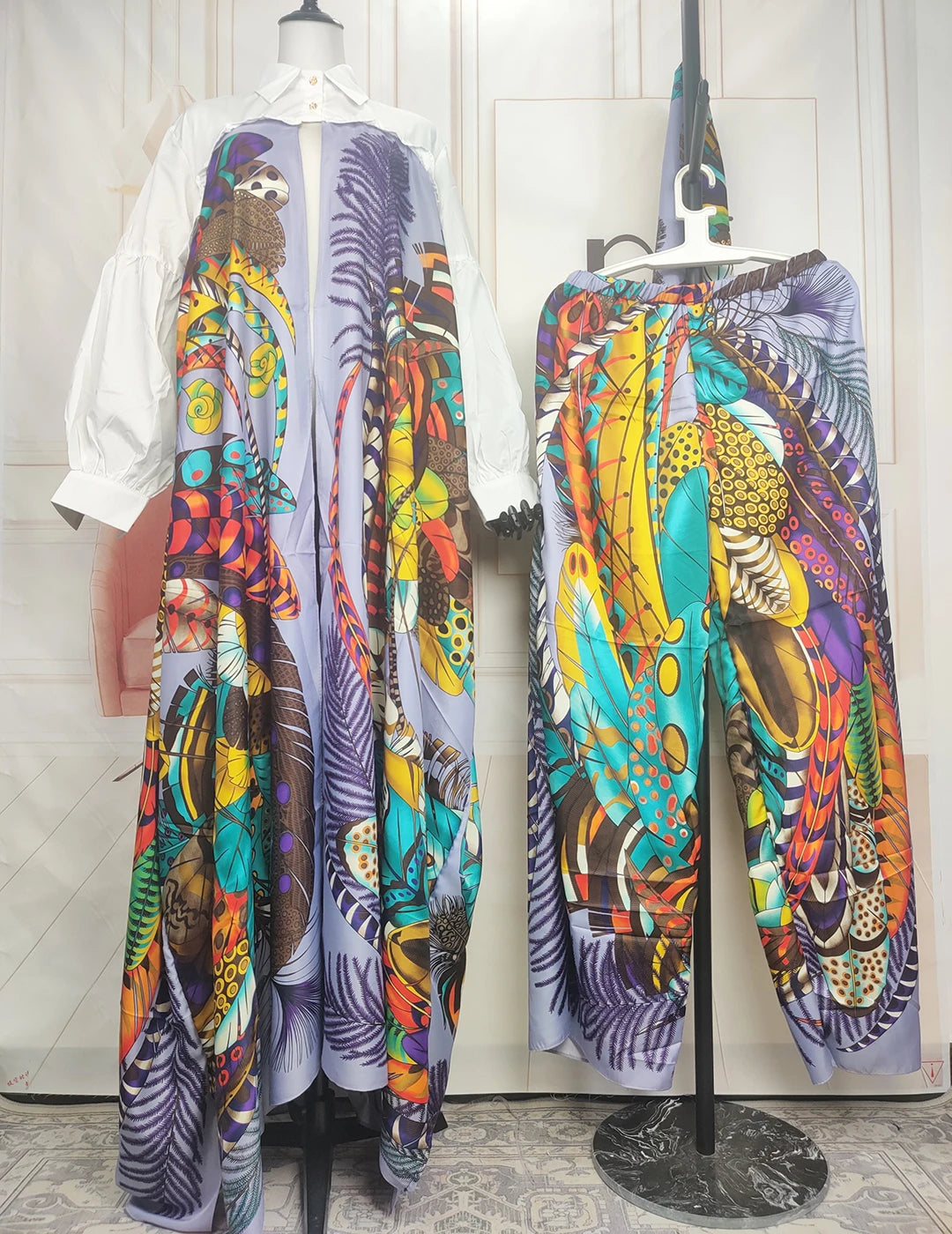 Boho Printed Women Silk Printed Two Pieces Set Plus Size