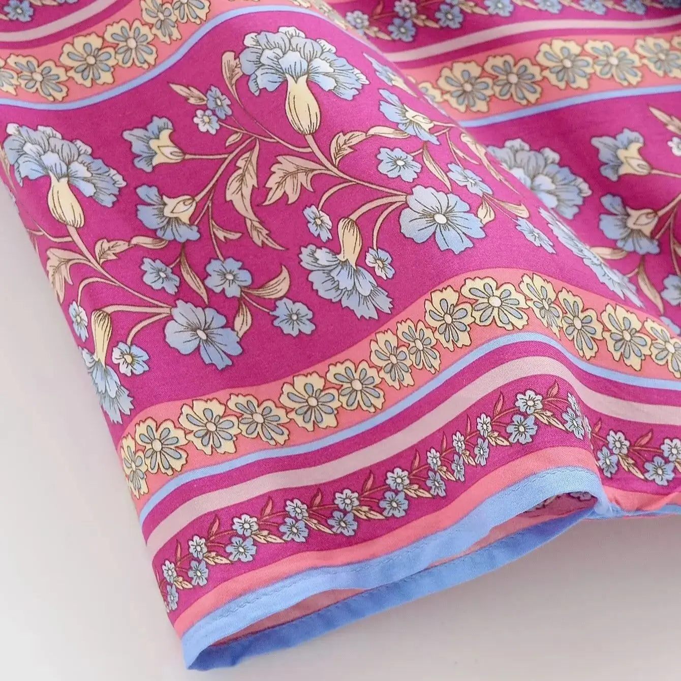 BOHO Women Light Blue Contrast Floral Print Kimono Shirt