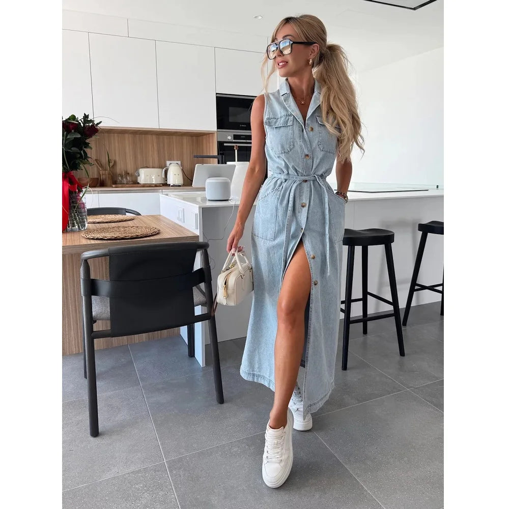 Women Sleeveless Denim Dress