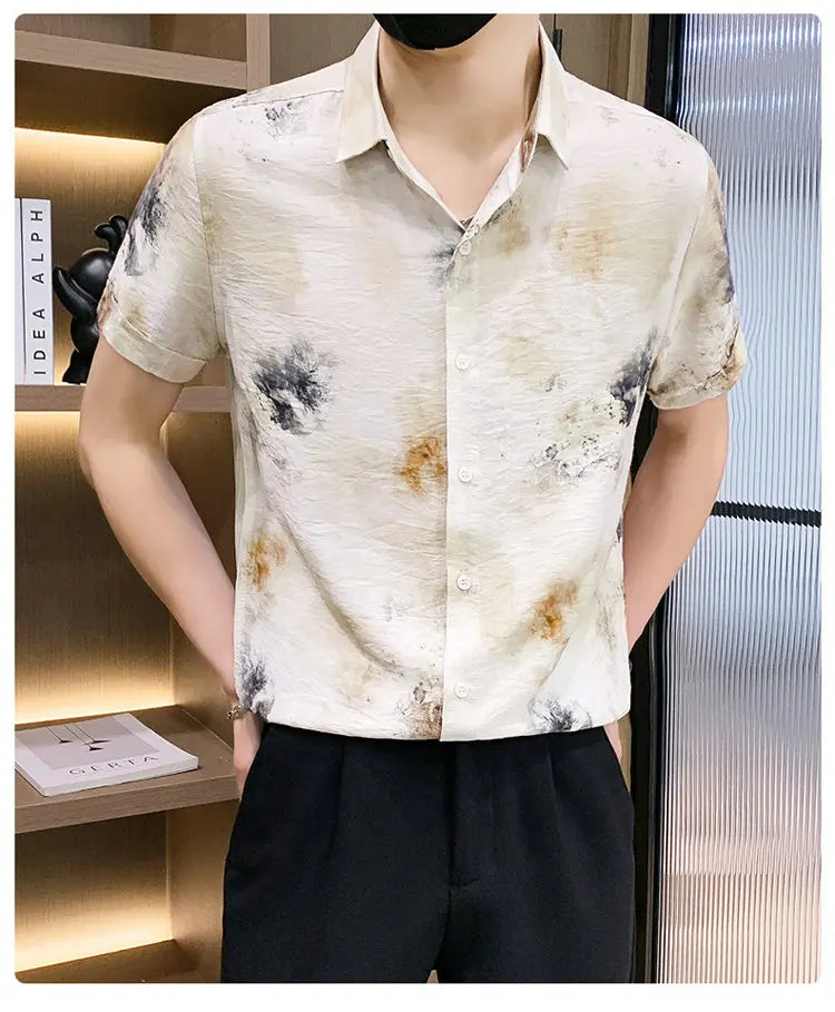 Fashion Men Summer Casual Short Sleeve Floral Shirt