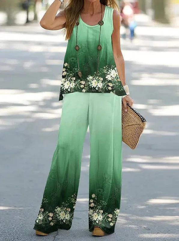 Women's Boho Print Set Casual Sleeveless
