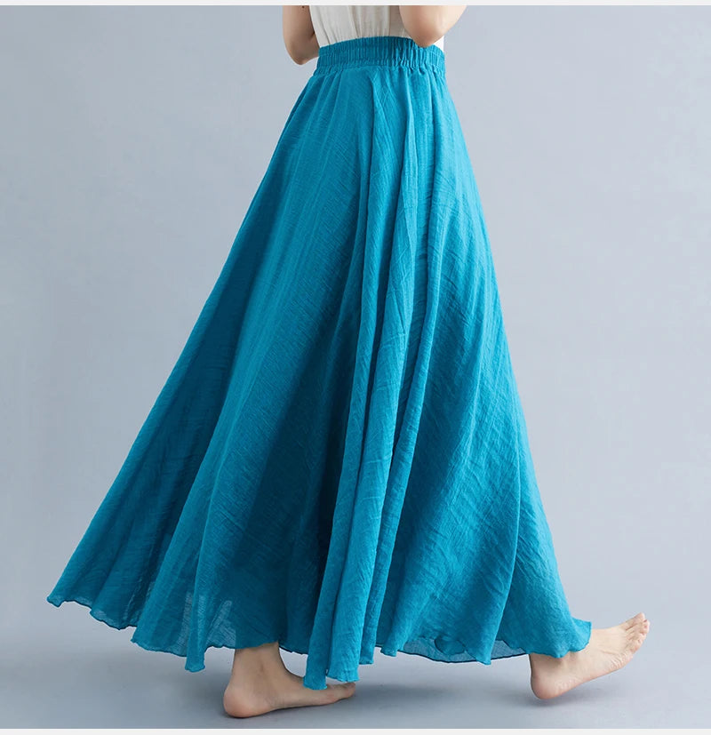 Boho Cotton Linen Beach Long Skirt